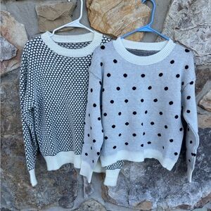 Women’s White and Black Polka Dot Sweater and Fuzzy Black and White Sweater